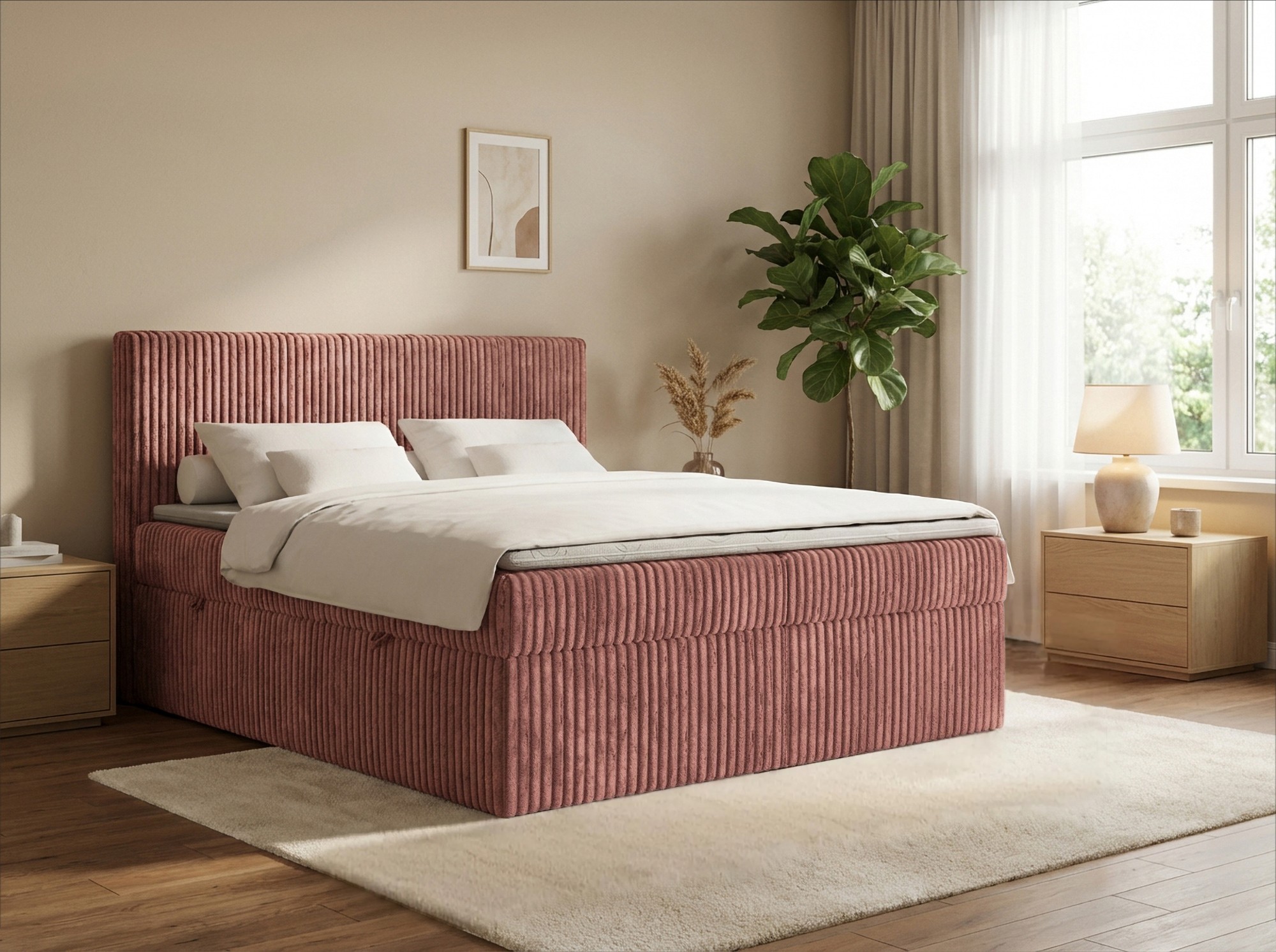 Łóżko kontynentalne box Marbella gruby sztruks 140x200 boxspring