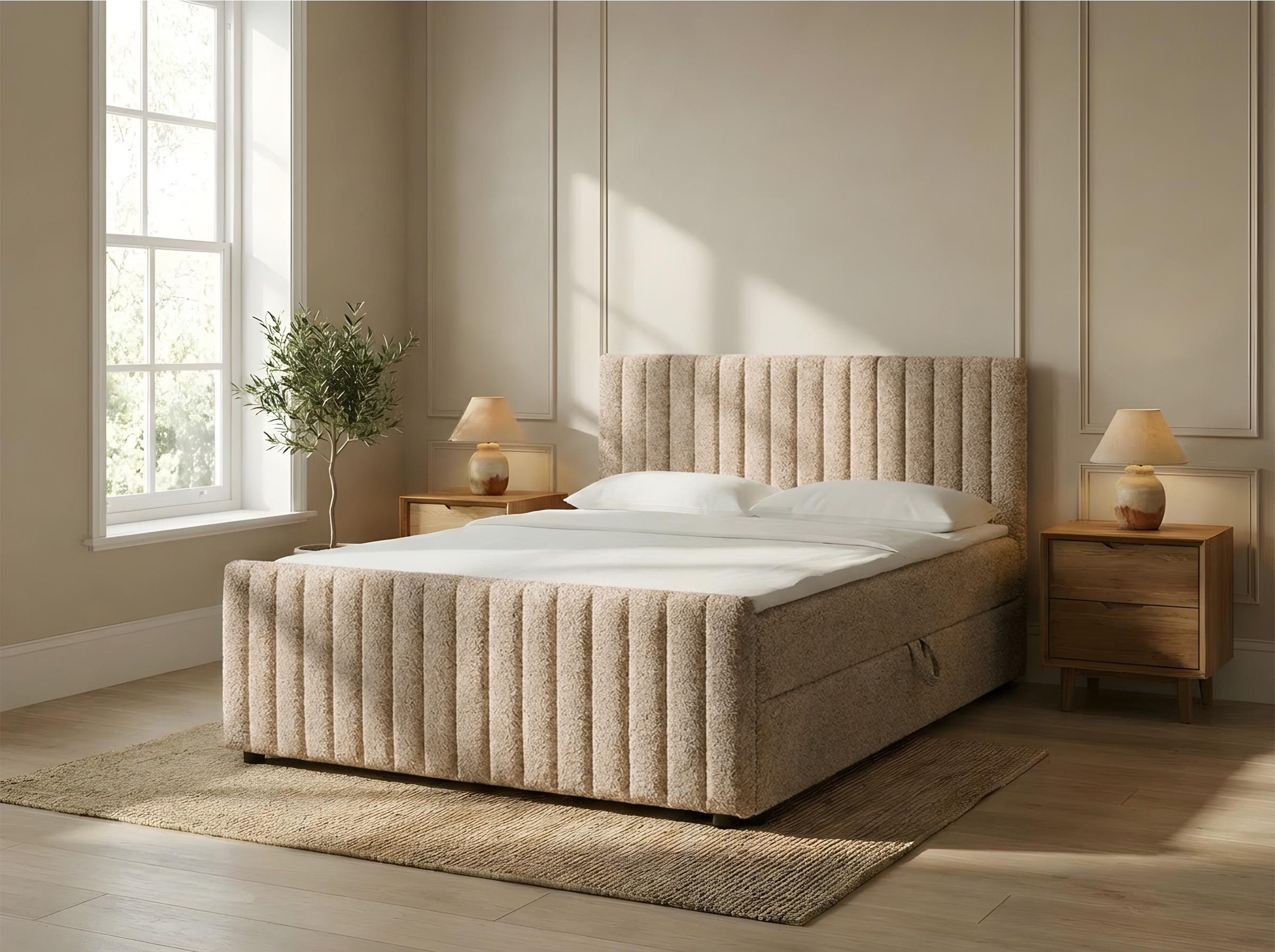 Łóżko kontynentalne box Tiki boucle baranek 140x200