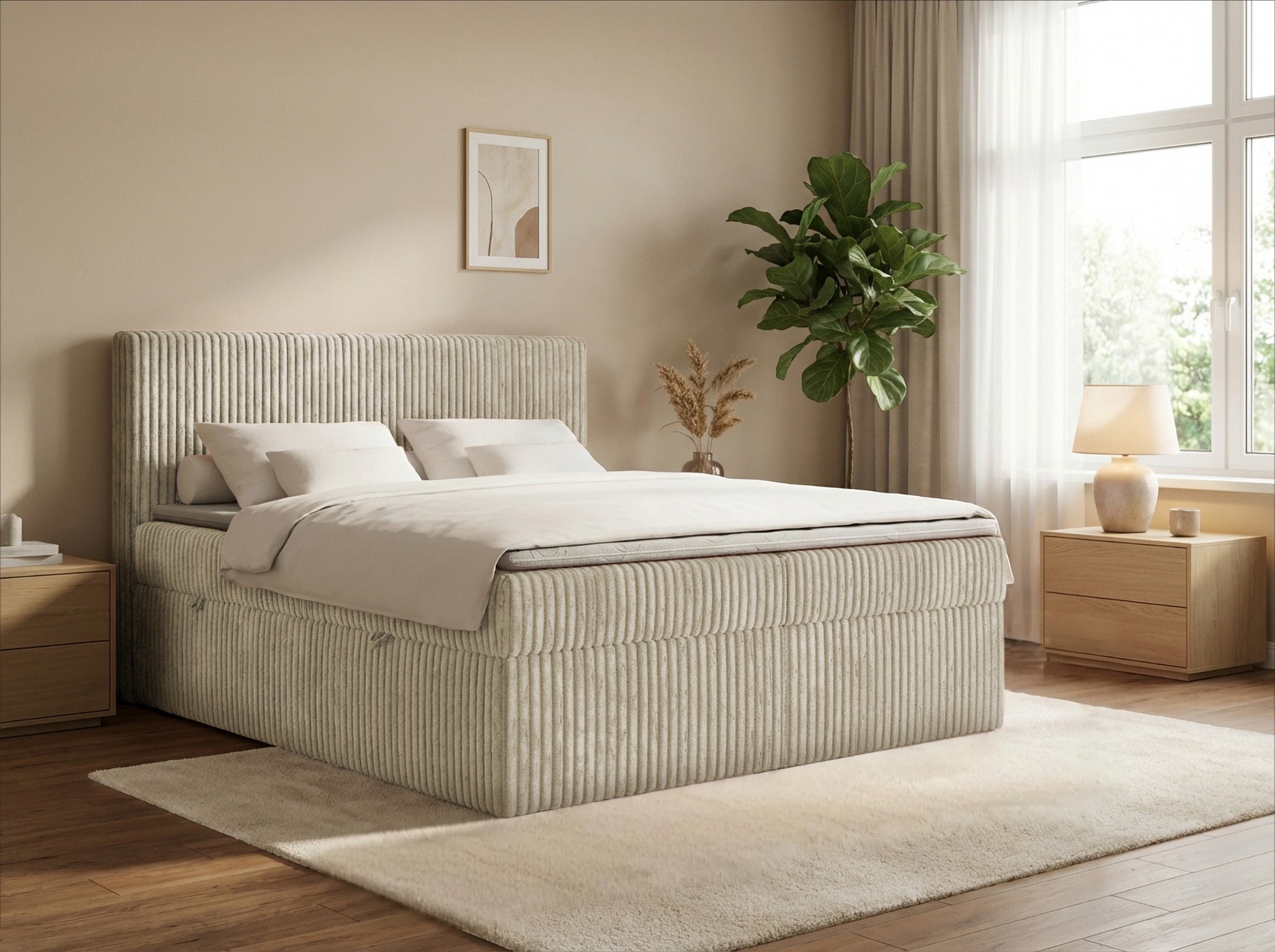 Łóżko kontynentalne box Marbella gruby sztruks 160x200 boxspring