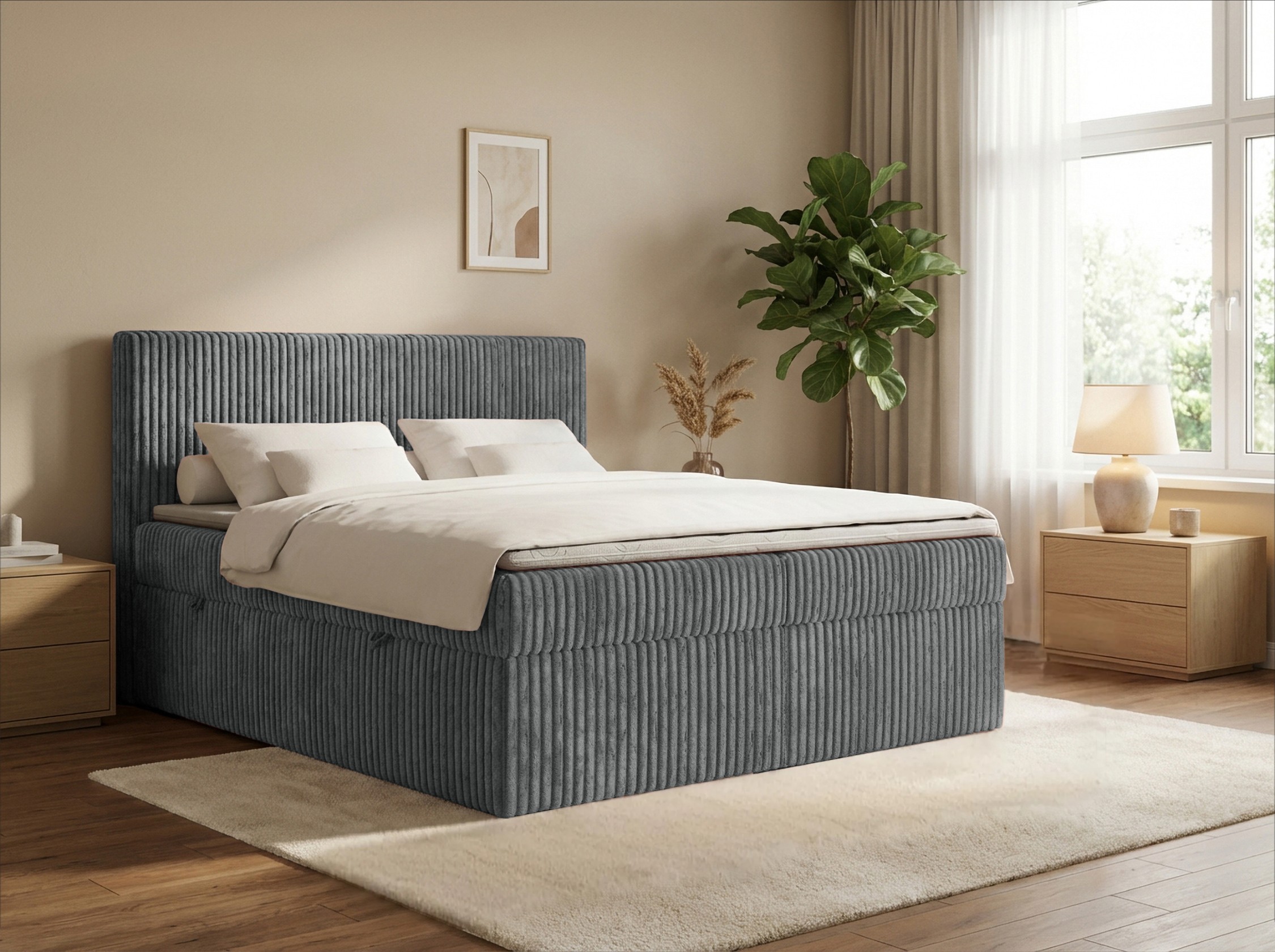 Łóżko kontynentalne box Marbella gruby sztruks 180x200 boxspring