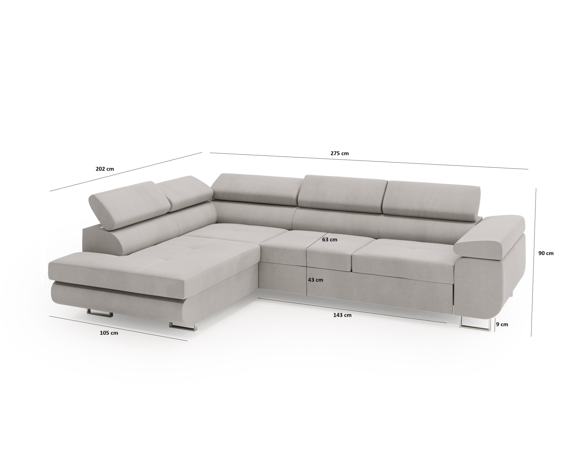 Narożnik RIVIA z funkcją spania rogówka regulowane zagłówki MONOLITH 09 7