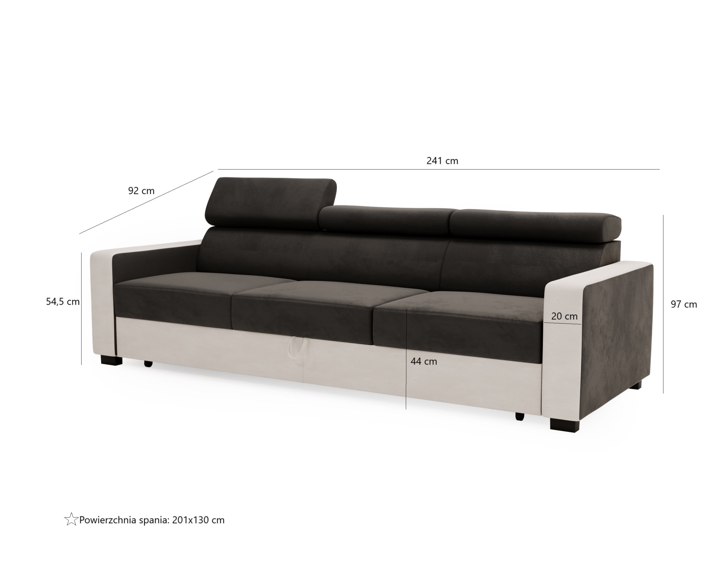 Sofa rozkładana Fado z funkcją spania regulowane zagłówki 7