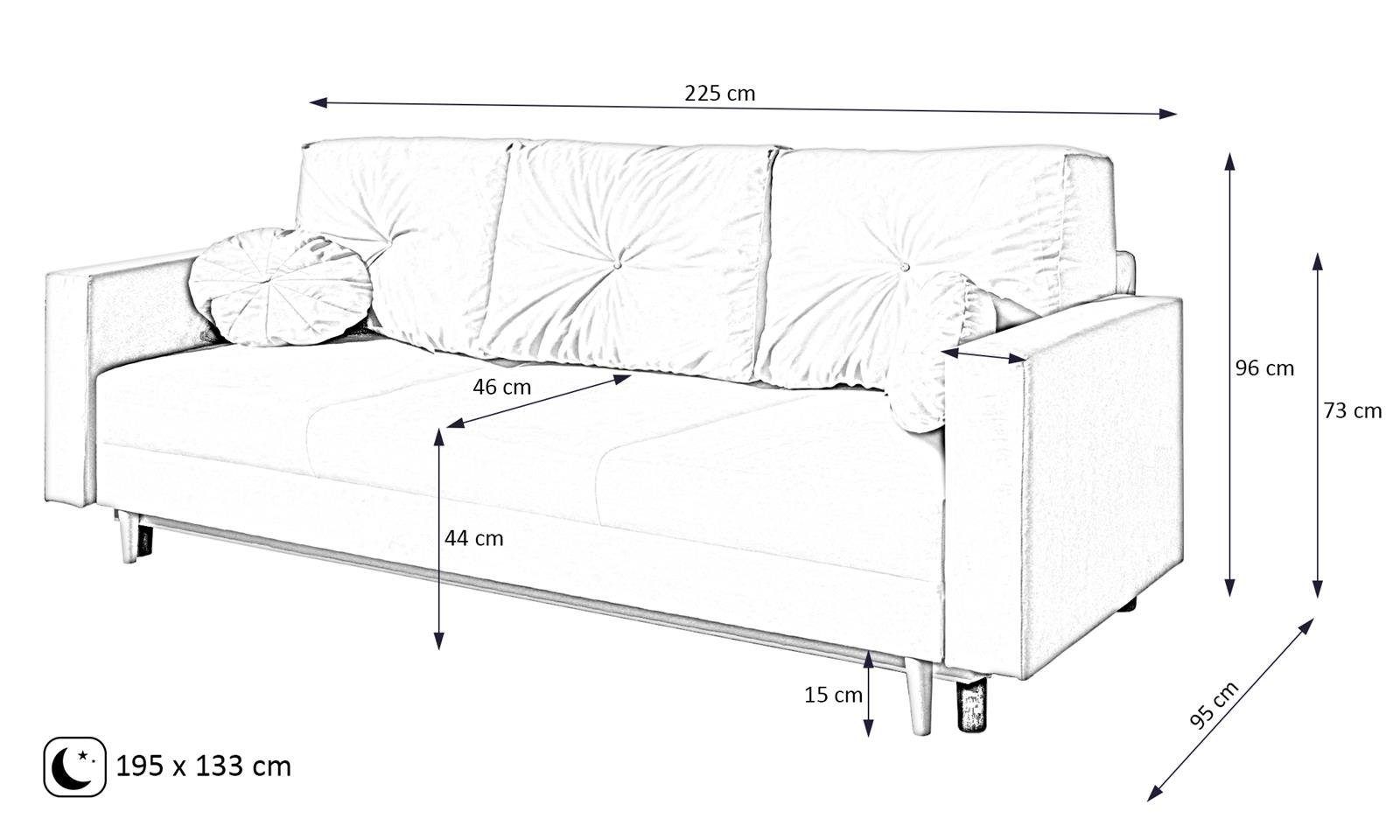 Sofa rozkładana Milano 3-osobowa z funkcją spania i pojemnikiem | Nowoczesna sofa do salonu 5