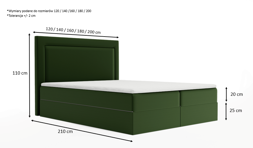 Łóżko kontynentalne OLIVO 2 z materacem 9-strefowym 200x200 cm 4