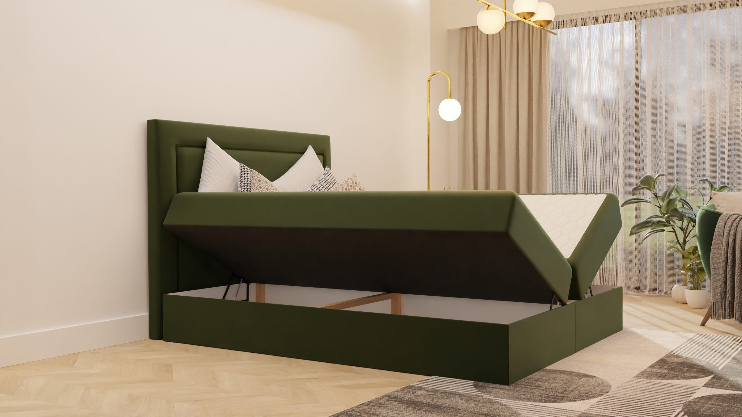 Łóżko kontynentalne OLIVO 2 z materacem 9-strefowym 200x200 cm 2