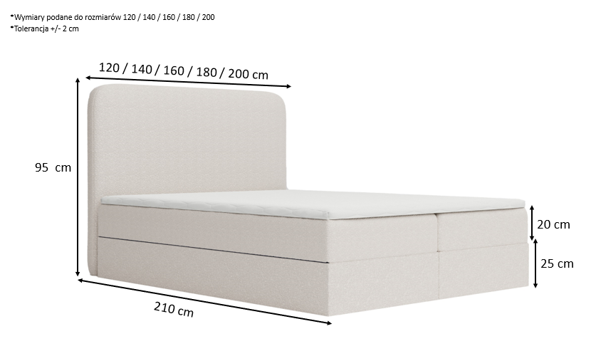 Łóżko kontynentalne NIMO 2 z materacem 200x200 cm 4