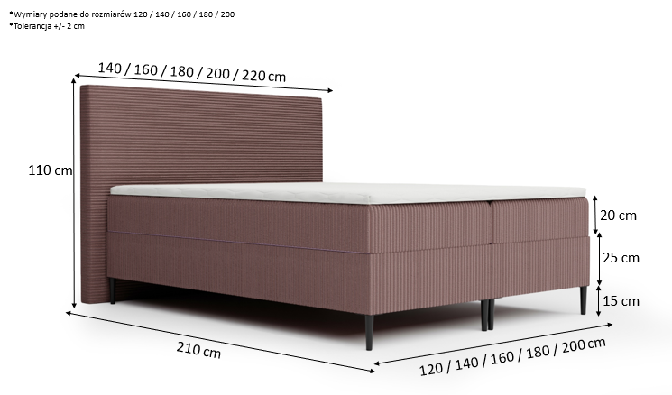 Łóżko kontynentalne VASTO z szerokim zagłówkiem 200x200 cm 4