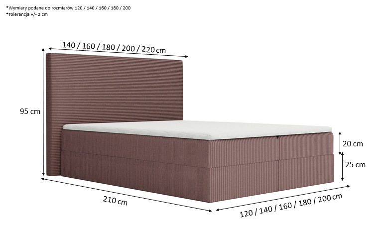 Łóżko kontynentalne Vasto 2 z szerokim zagłówkiem 120x200 cm 4