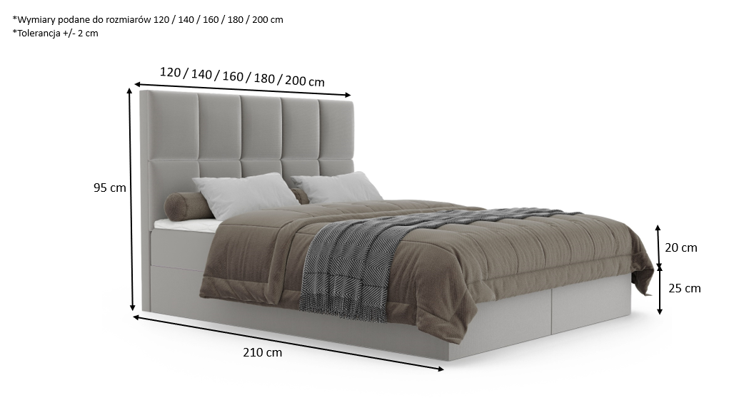 Łóżko kontynentalne Perla 2 z materacem 180x200 cm 5