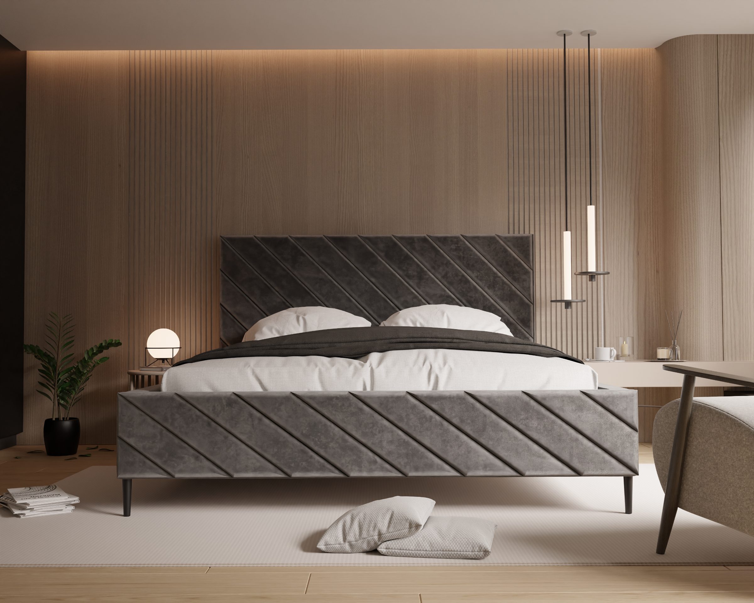 Łóżko tapicerowane Nira z ukośnym przeszyciem 200x200 cm 3