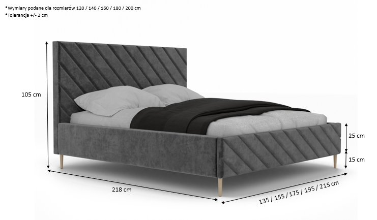 Łóżko tapicerowane Nira z ukośnym przeszyciem 200x200 cm 8