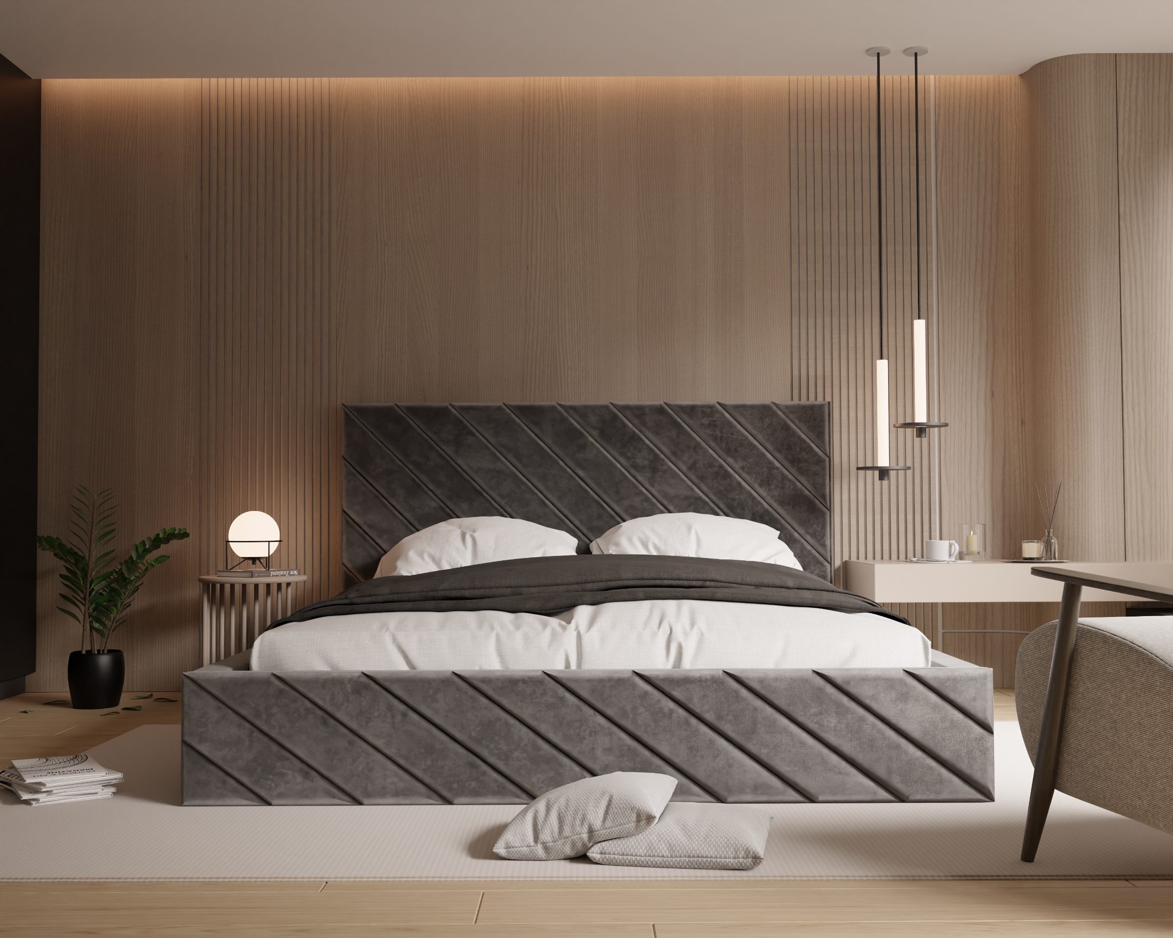 Łóżko tapicerowane Nira 2 z ukośnym przeszyciem 200x200 cm 2