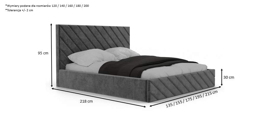 Łóżko tapicerowane Nira 2 z ukośnym przeszyciem 200x200 cm 5
