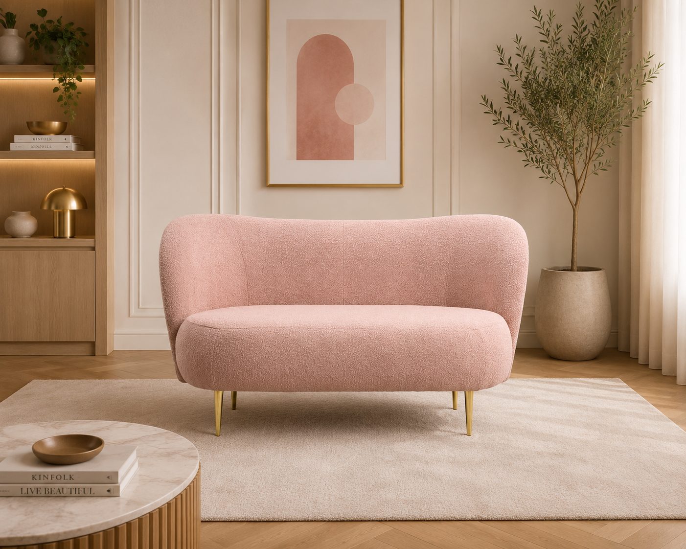 Sofa 2-osobowa Aurea – nowoczesna sofa do salonu na złotych nogach